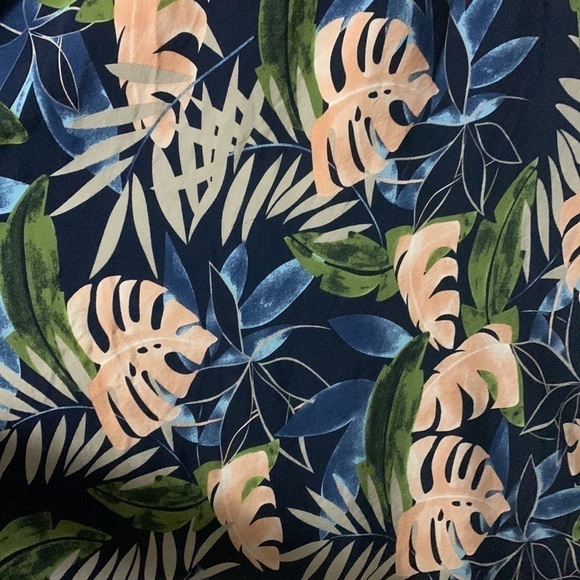 100% viscose navy with peach Monstera leaves maxi dress size small - Picture 4 of 9